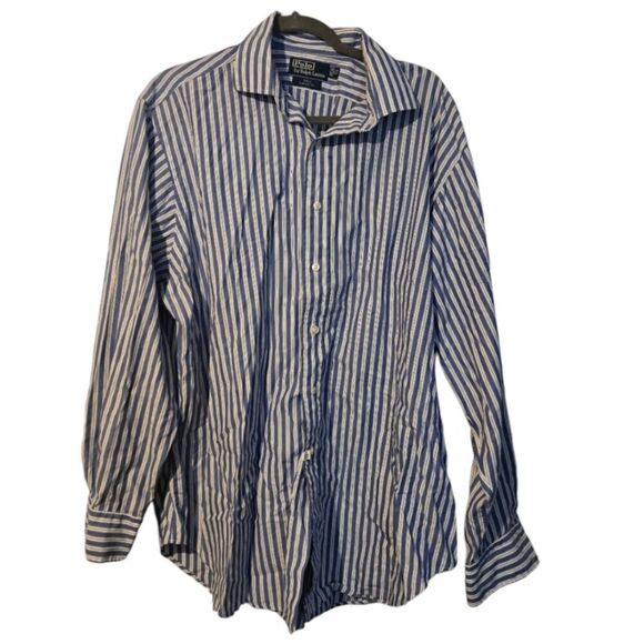 Polo✨Ralph Lauren Button Up Dress Shirt  blue /white Stripe Sz 17 1/2 34/35 - Picture 1 of 5
